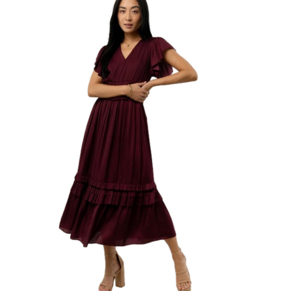 bohme Dresses & Skirts - Bohme Willa Ruffle Dress Burgundy Midi Dress Bohemian Feminine NWT Size Large